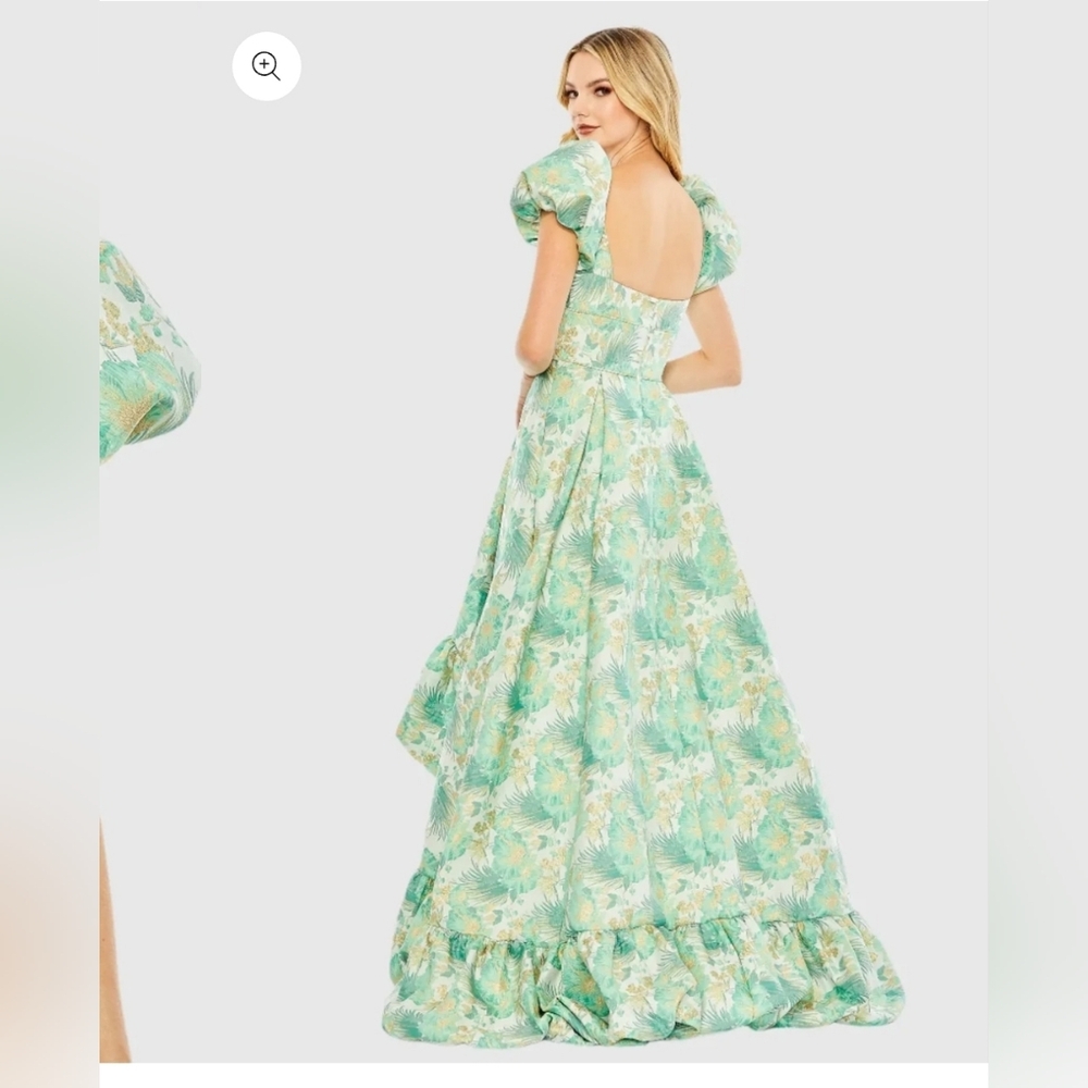 Floral Puff Sleeve Mac Duggal Maxi Dress.
